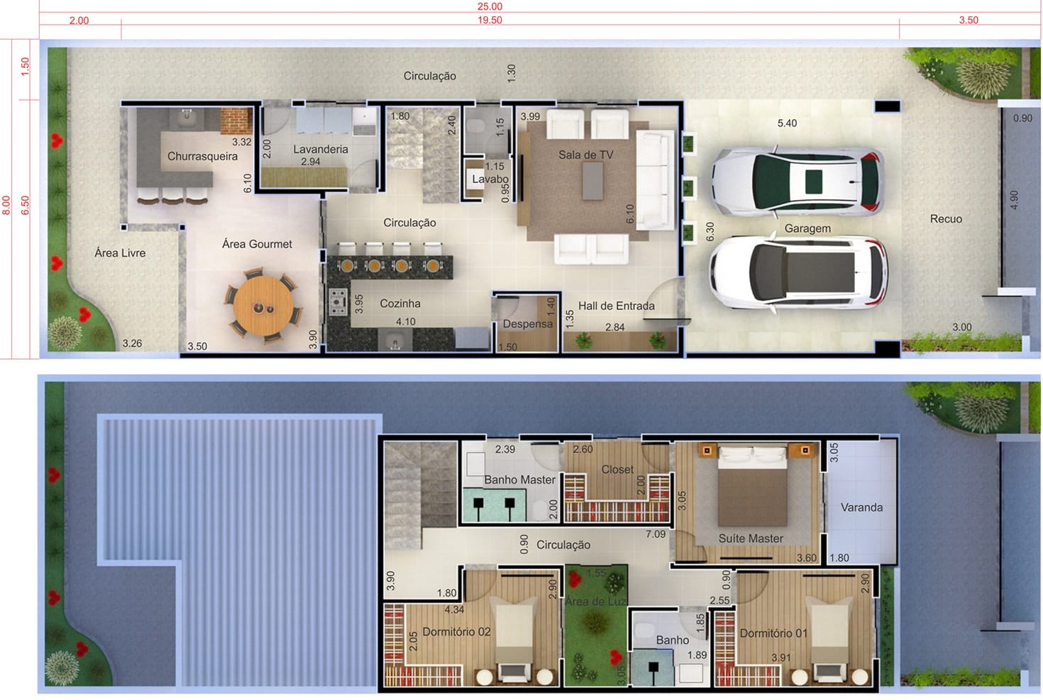 Floor plan with 3 bedrooms8x25