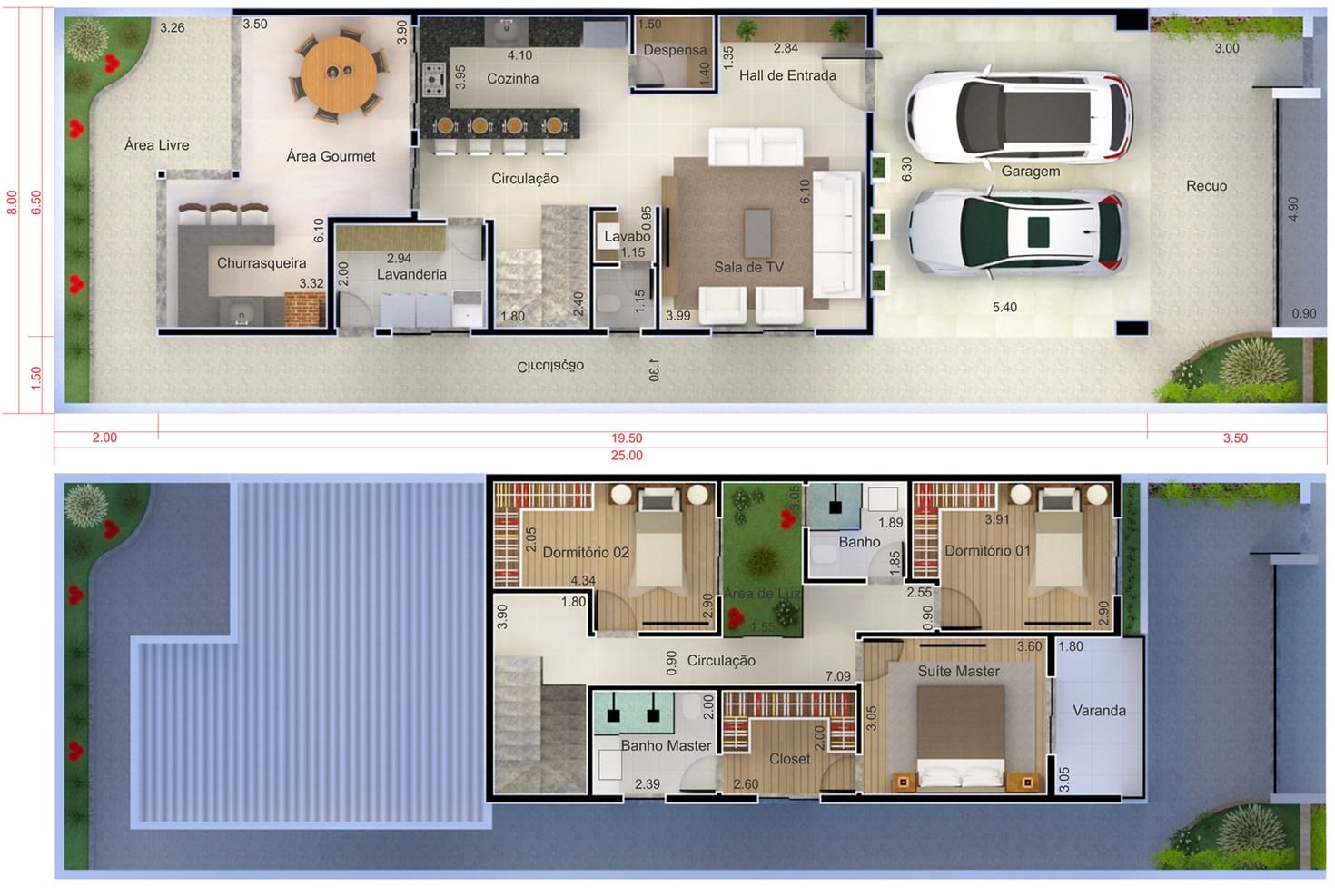 Floor plan with 3 bedrooms8x25