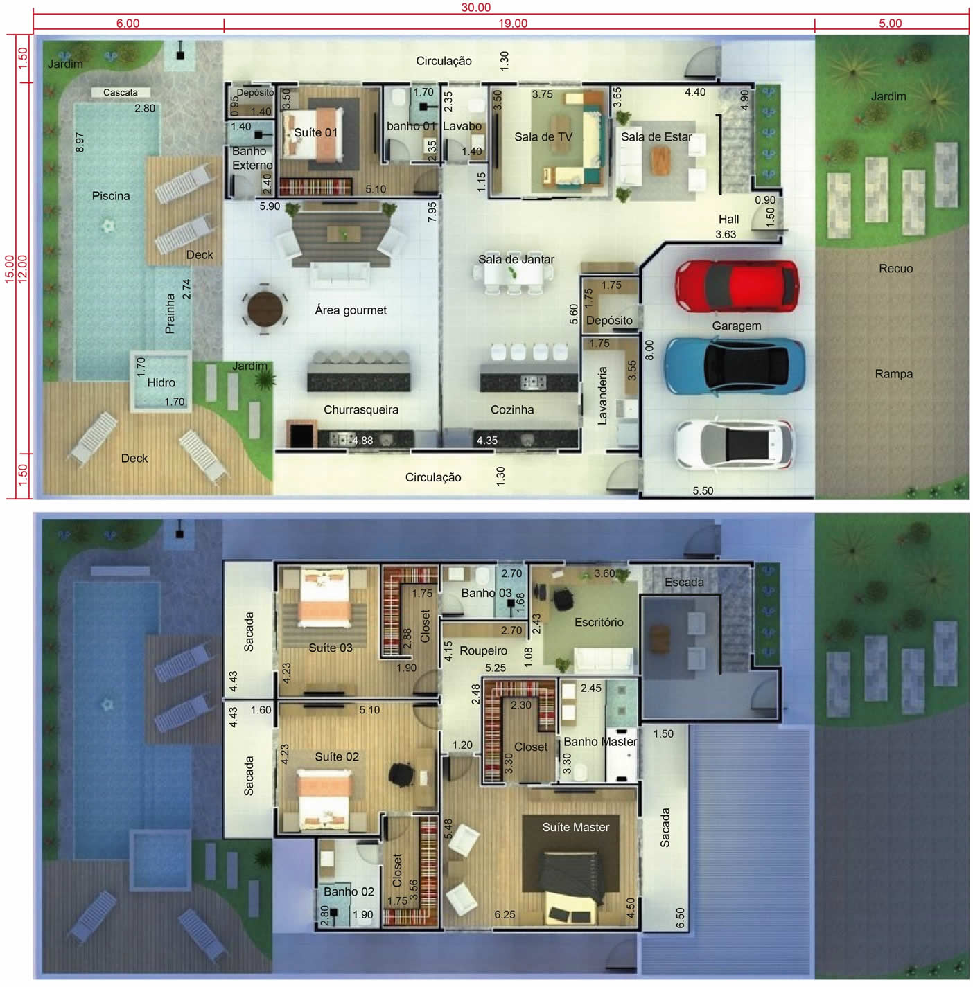 House project with balcony15x30