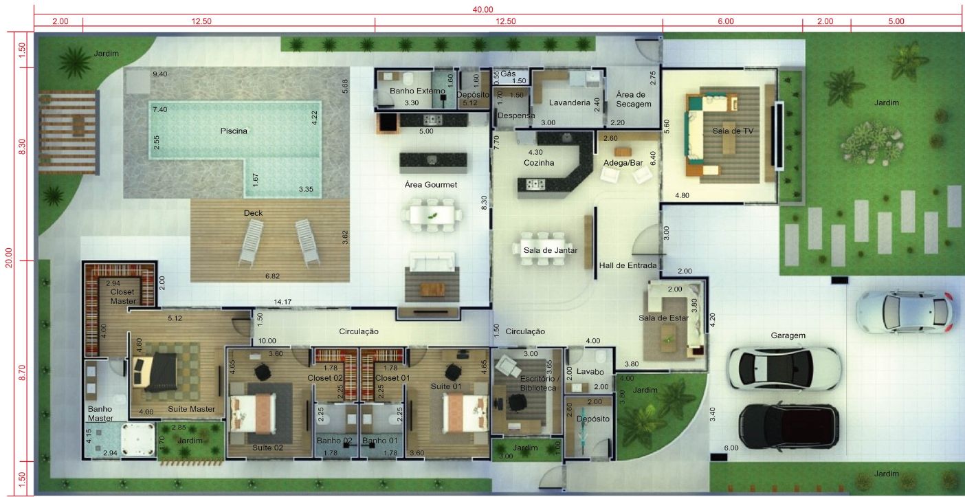 Single storey house for large plot20x40