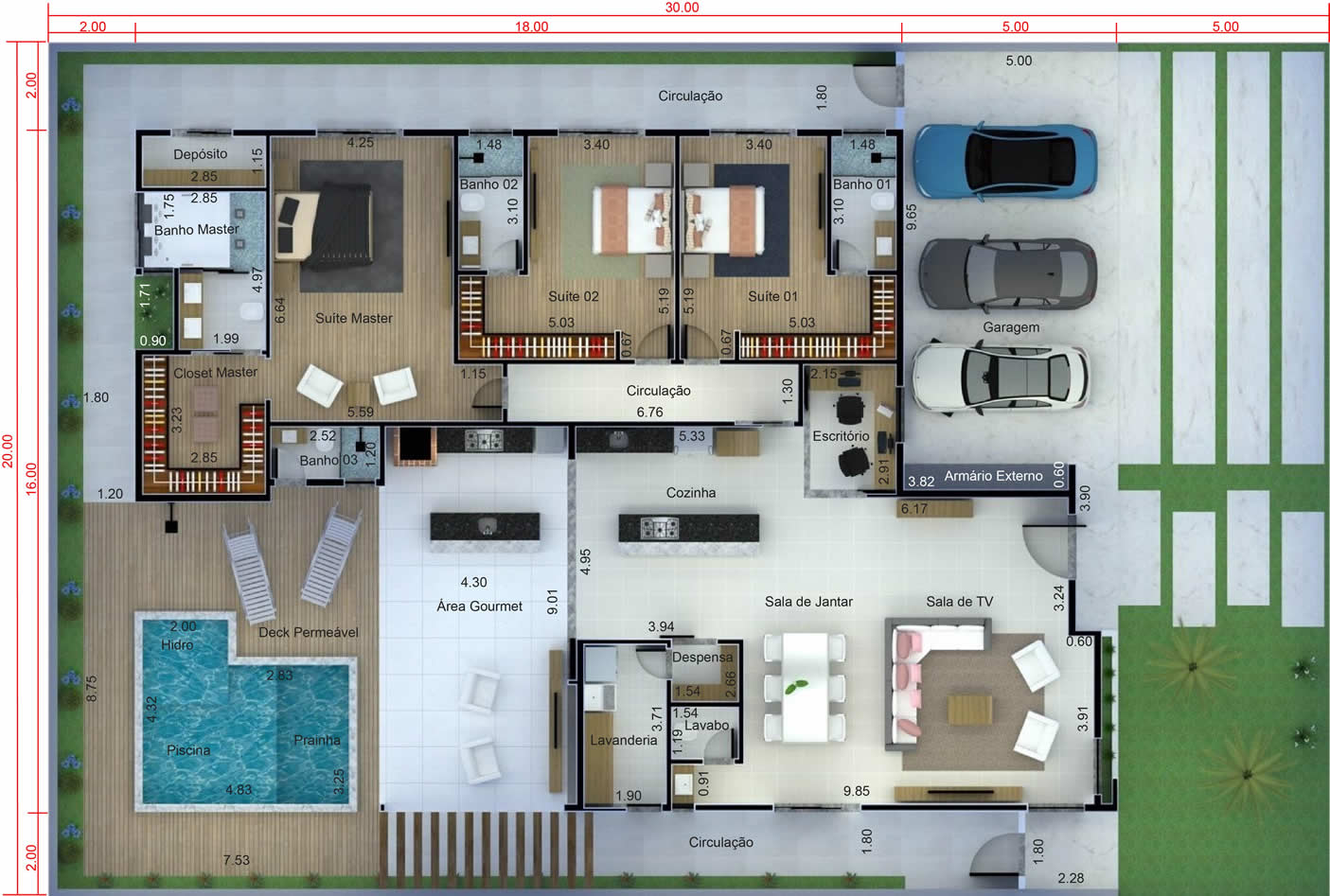 Single storey house plan for large plot20x30