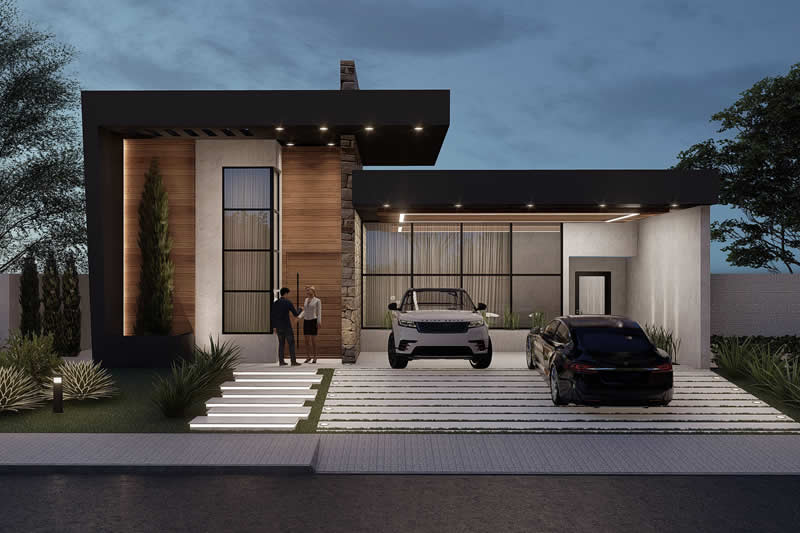 Project of one storey house with 3 suites