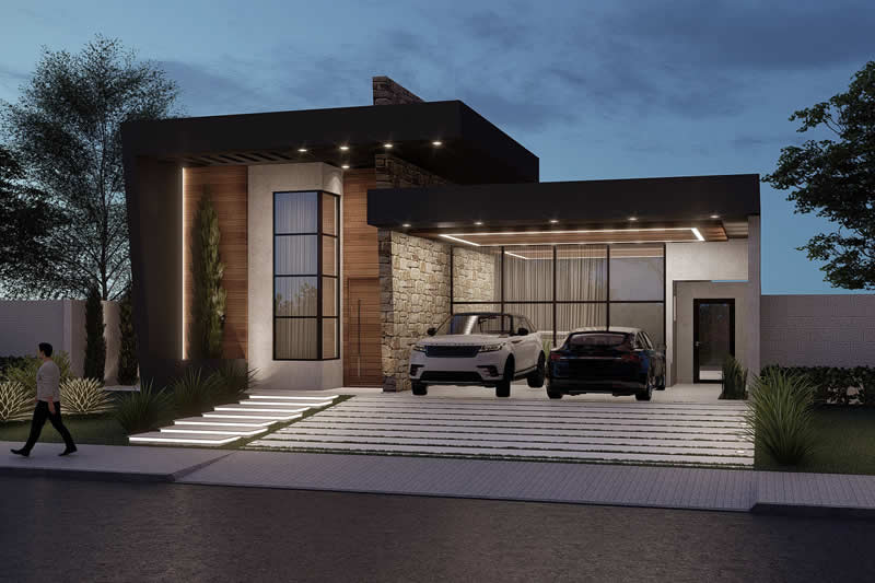 Project of one storey house with 3 suites