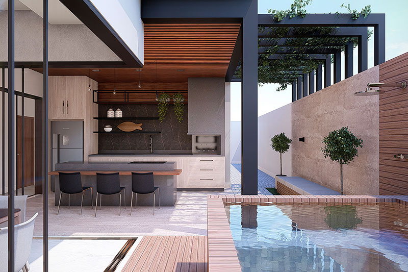 Project of one storey house with 3 suites