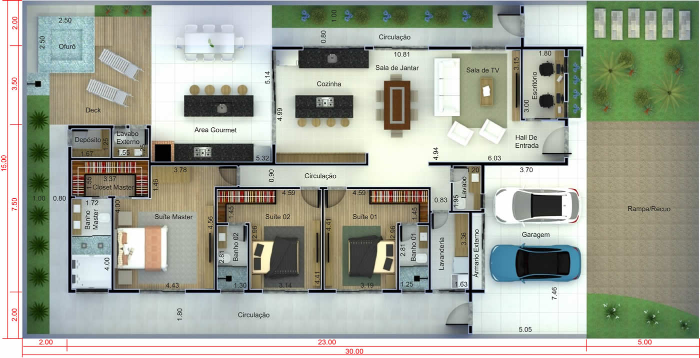 Project of modern with 3 suites15x30