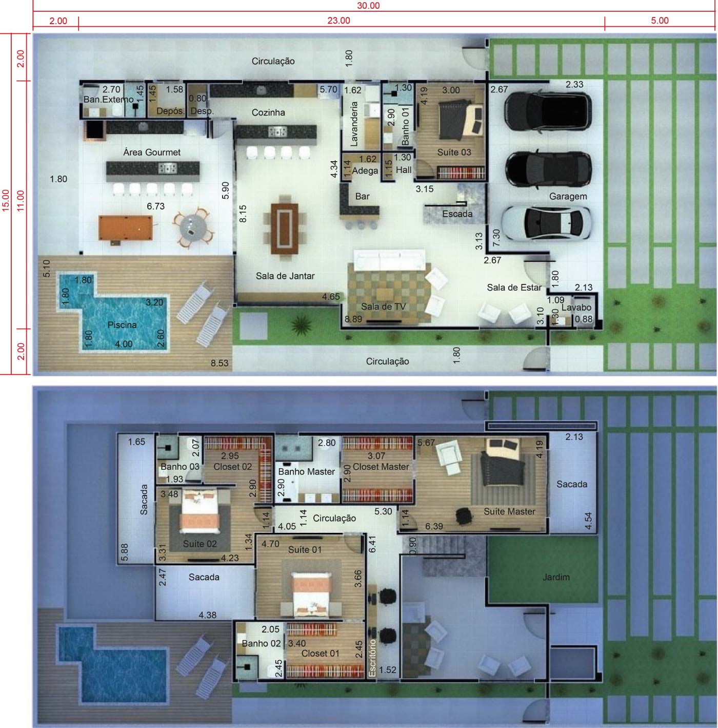 House design with modern facade15x30
