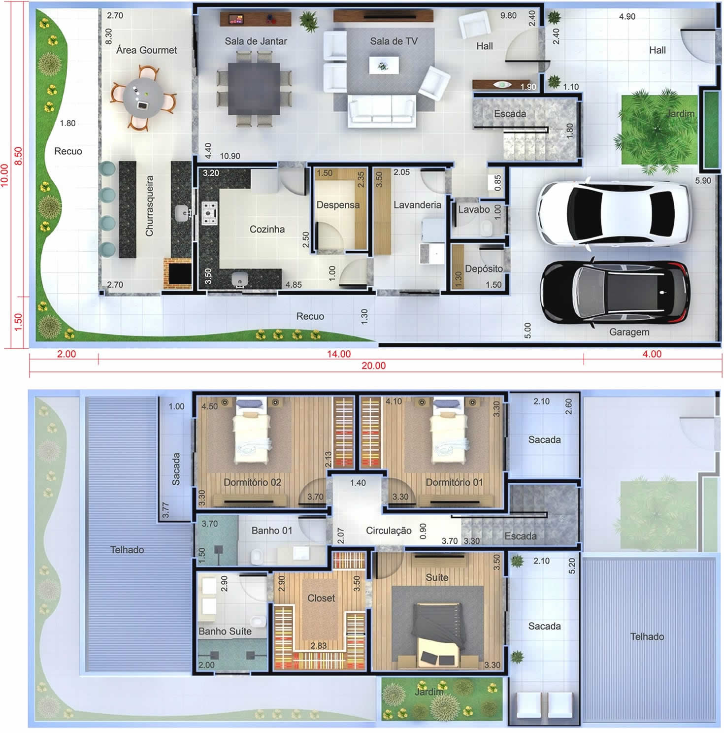 Modern 3 bedroom townhouse plan10x20