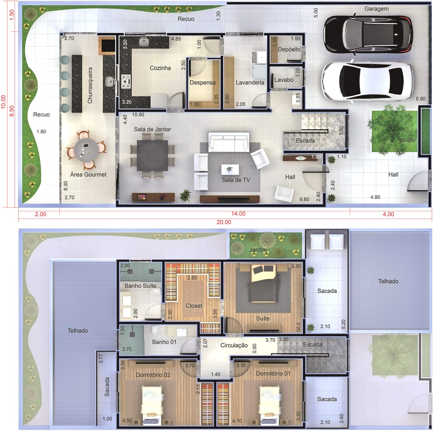 Modern 3 bedroom townhouse plan10x20