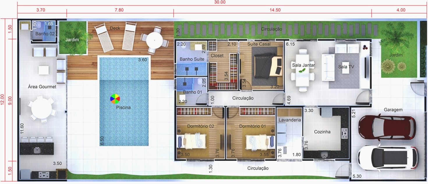 House plan with building plot12x30