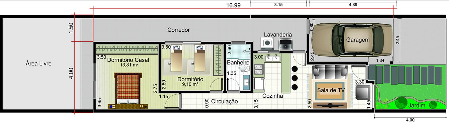 Floor plan with built-in roof5,50x25