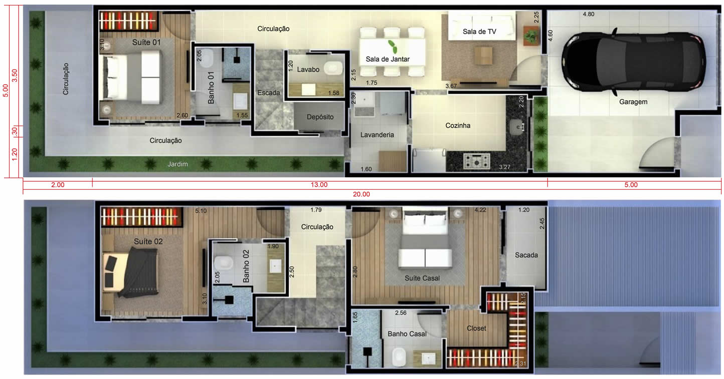 Floor plan with bedroom on the ground floor5x20