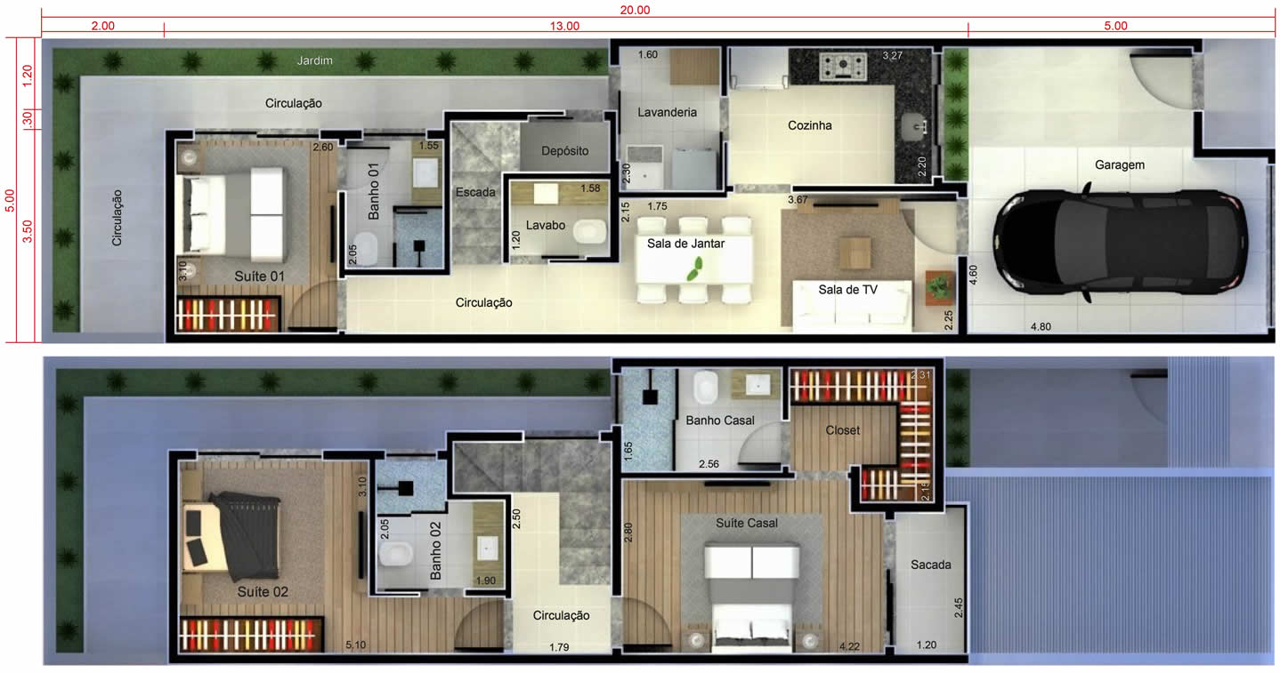 Floor plan with bedroom on the ground floor5x20