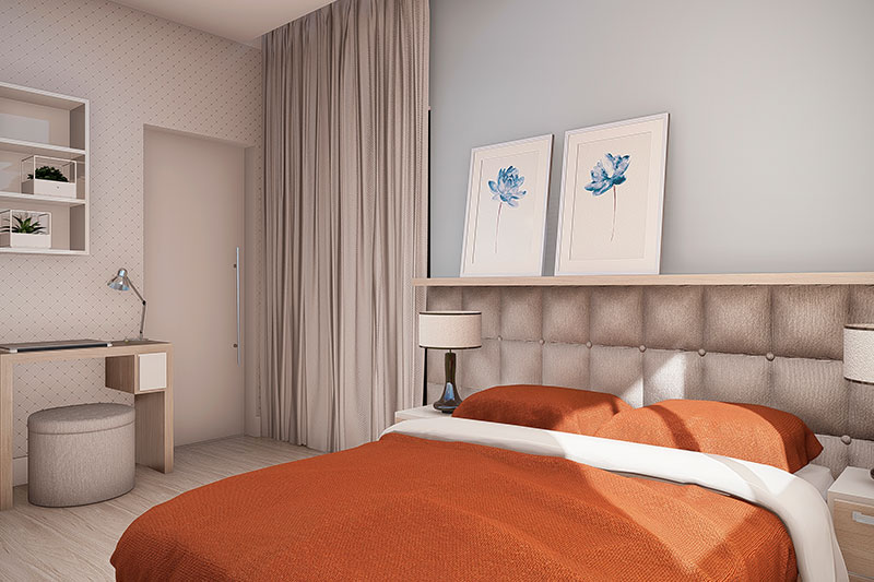 Floor plan with 2 bedrooms and 1 suite