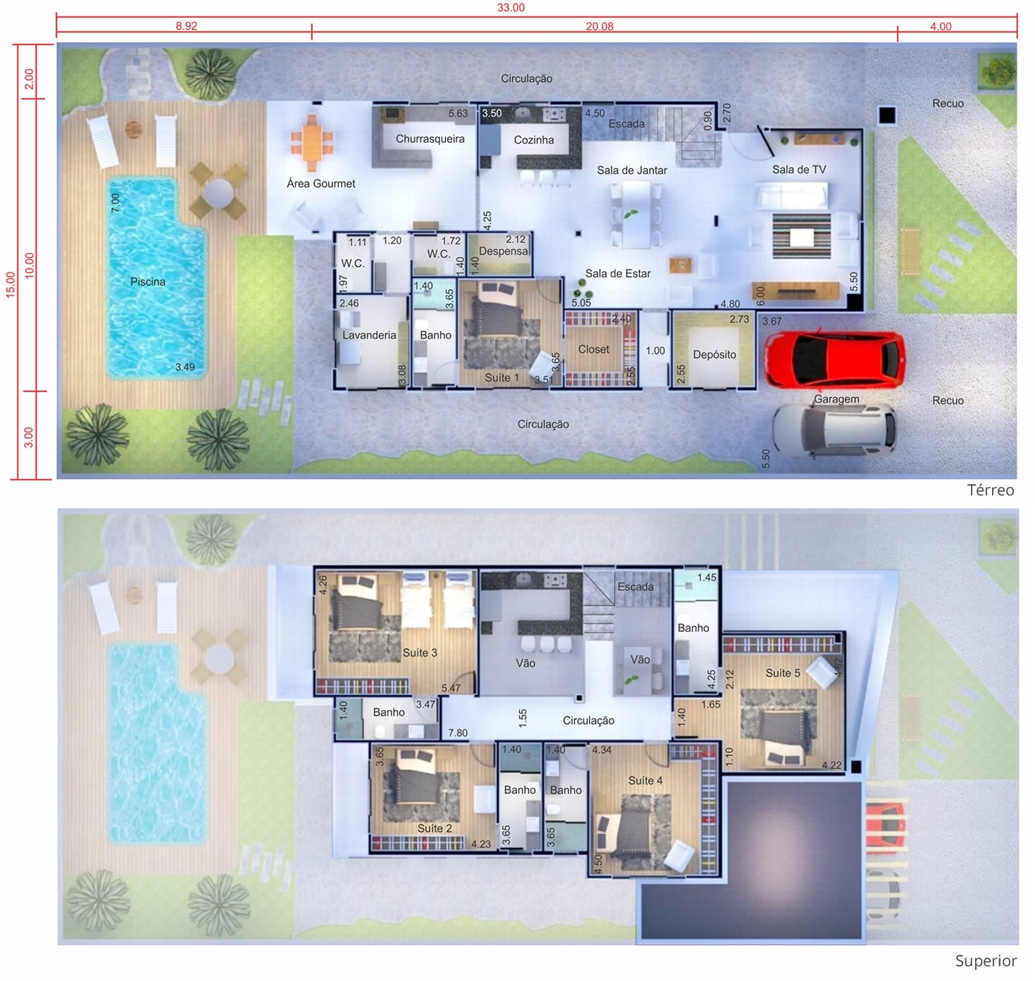 House plan with modern design15x30