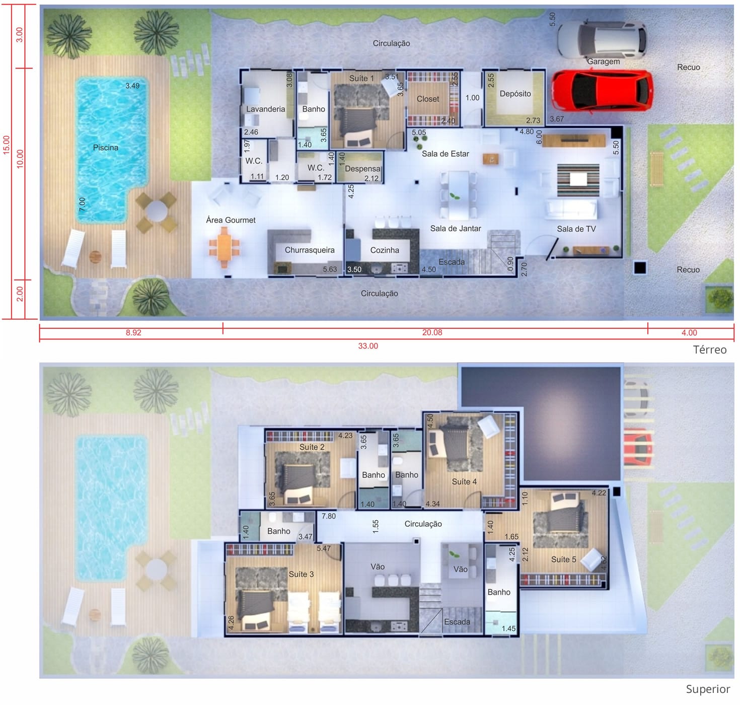 House plan with modern design15x30