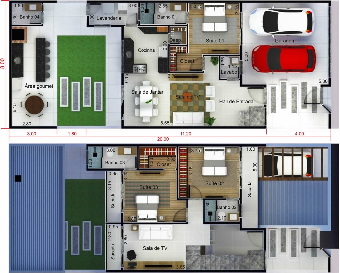 Floor plan with gourmet balcony8x20