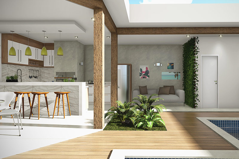 Single storey house plan with building plot