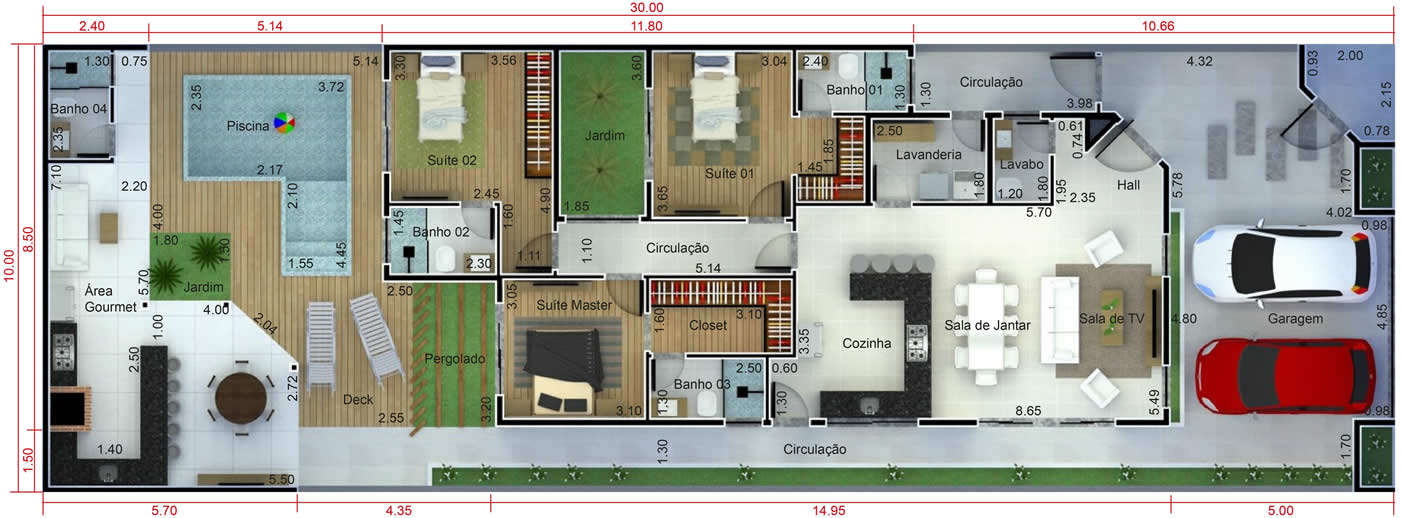 Single storey house plan with building plot10x30