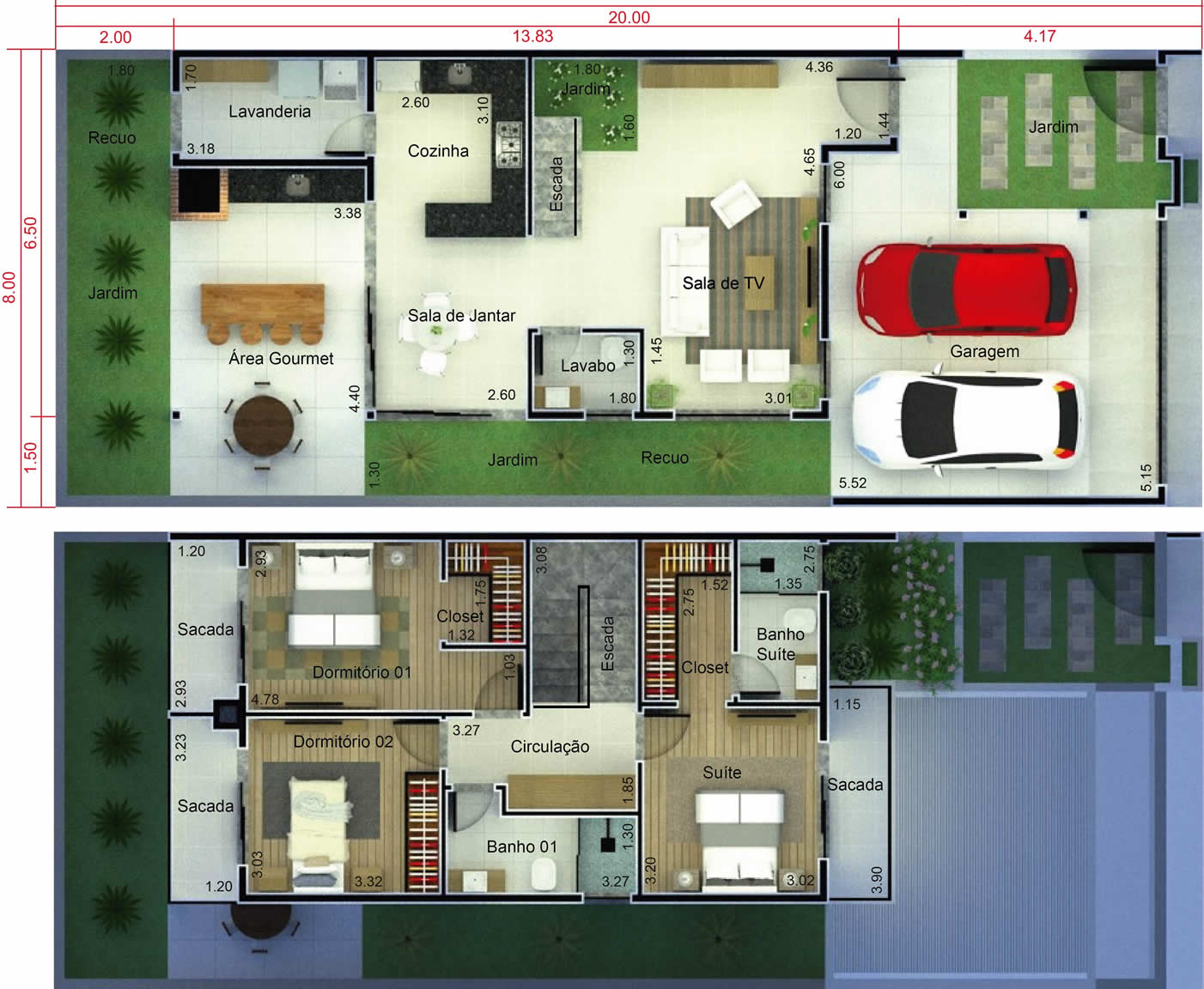 House plan with 3 bedrooms with balcony8x20