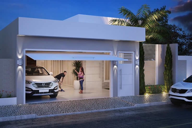 House plan with barbecue in front