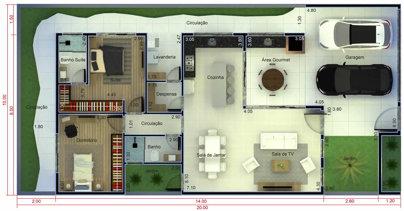 House plan with barbecue in front10x20
