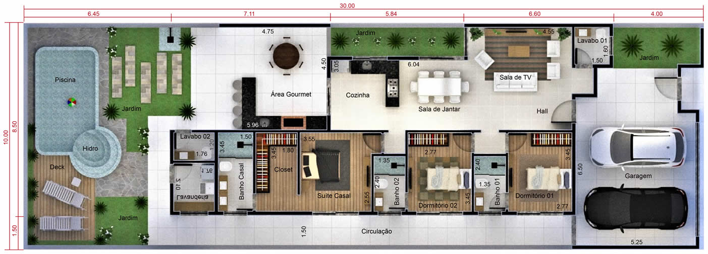 House plan with 3 bedrooms and closet10x30