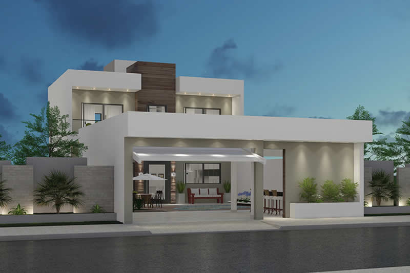 House plan with pool in front