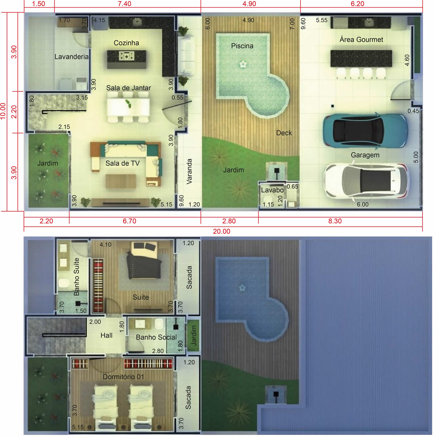 House plan with pool in front10x20