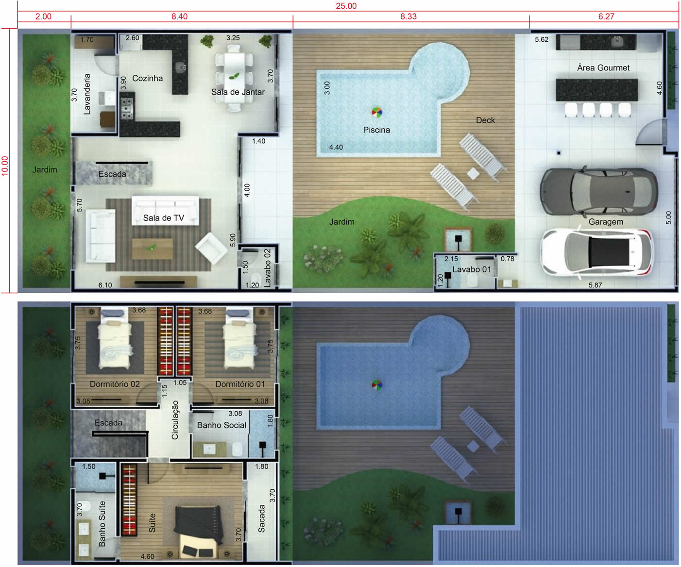 Floor plan with swimming pool in front10x25