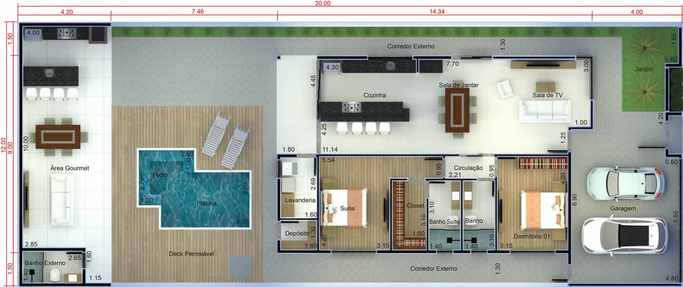 House plan with wall and gate12x30