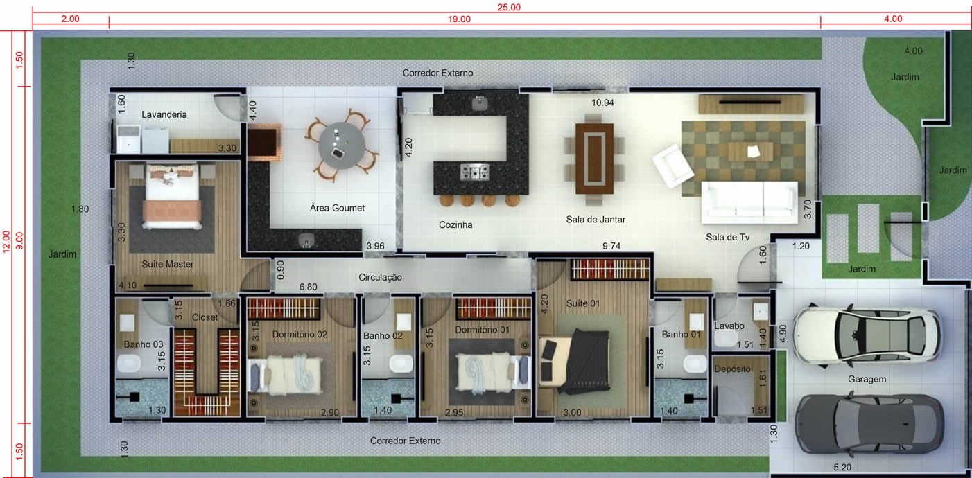 4 bedroom house plan12x25