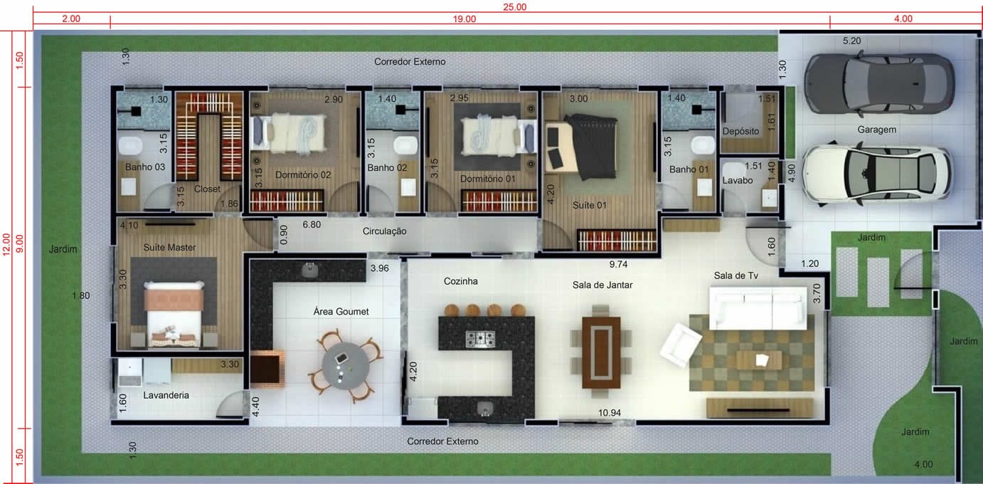 4 bedroom house plan12x25
