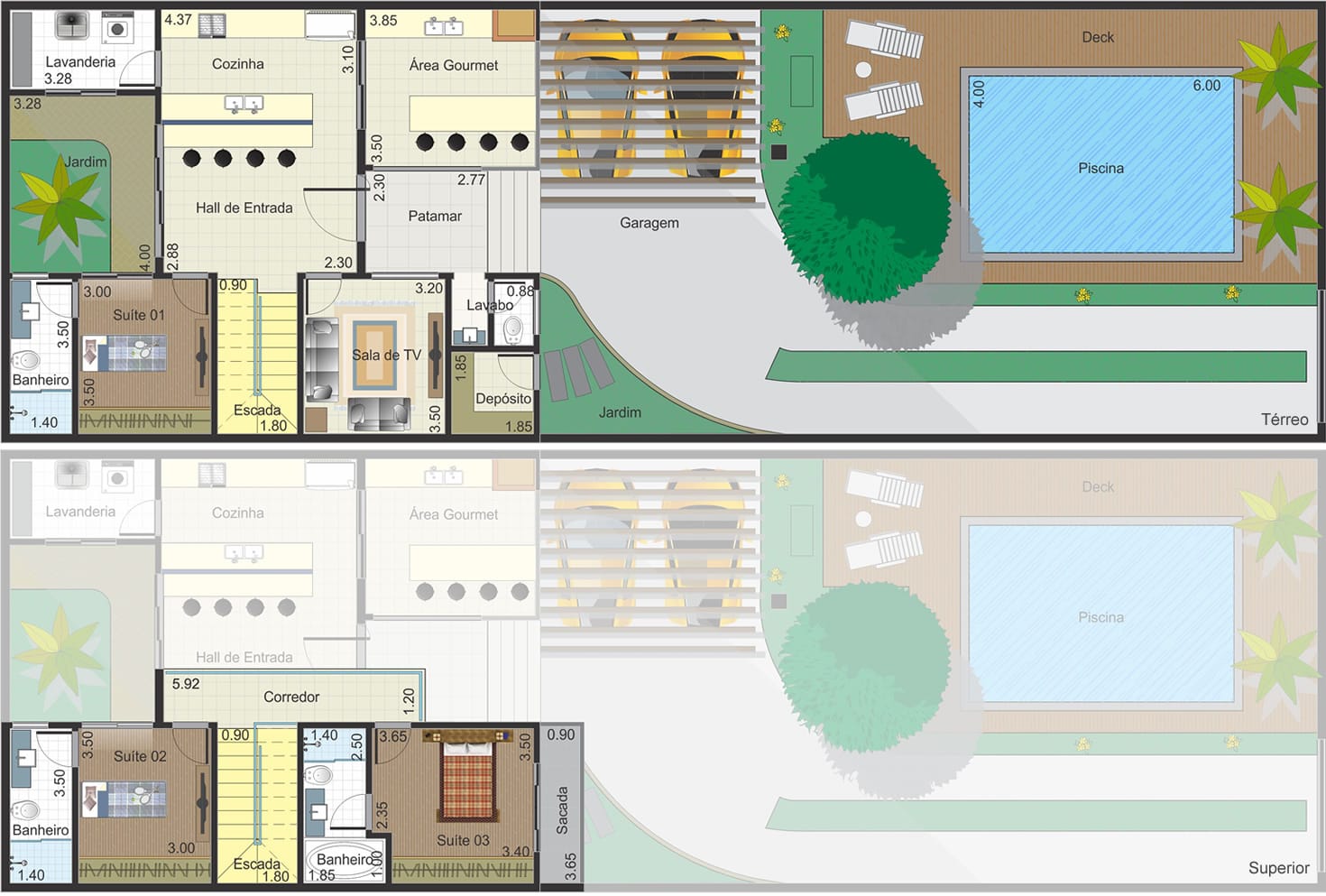 Floor plan of chalet style with 3 suites10x30