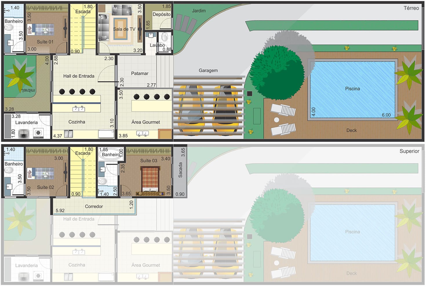 Floor plan of chalet style with 3 suites10x30