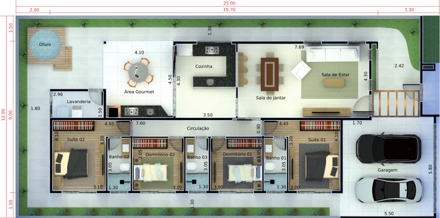 4 bedroom house plan12x25