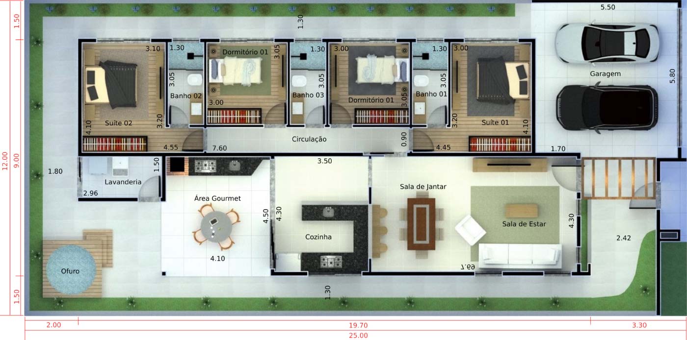 4 bedroom house plan12x25