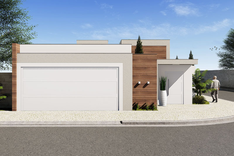 Corner house plan with gate and wall