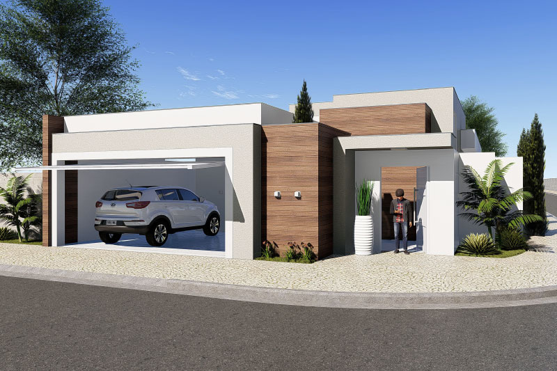 Corner house plan with gate and wall