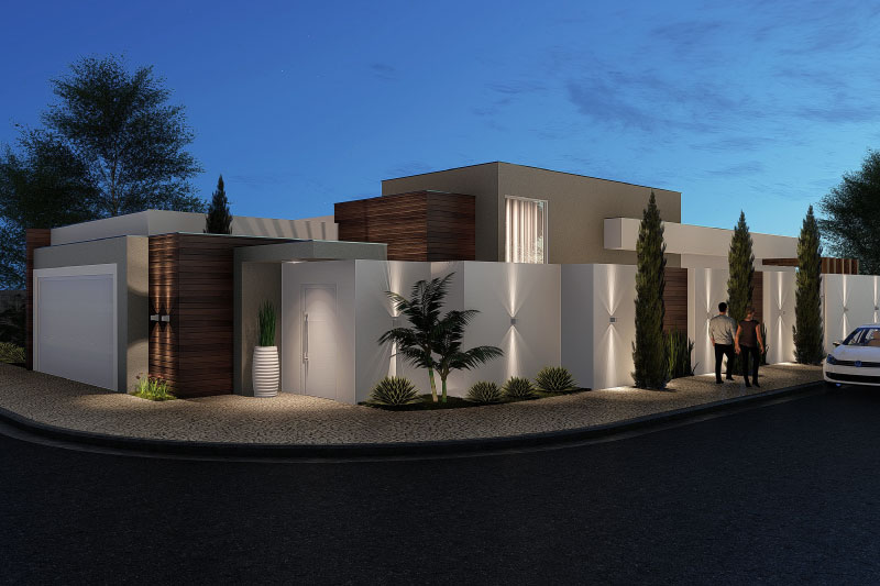 Corner house plan with gate and wall