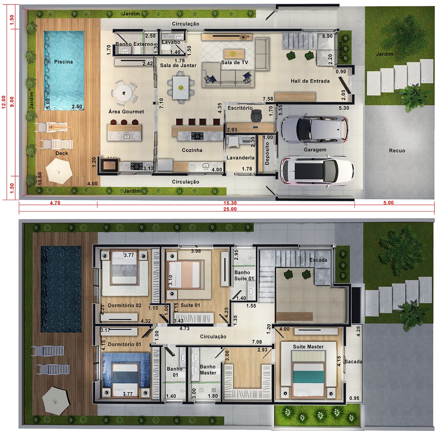Floor plan with master suite and balcony12x25