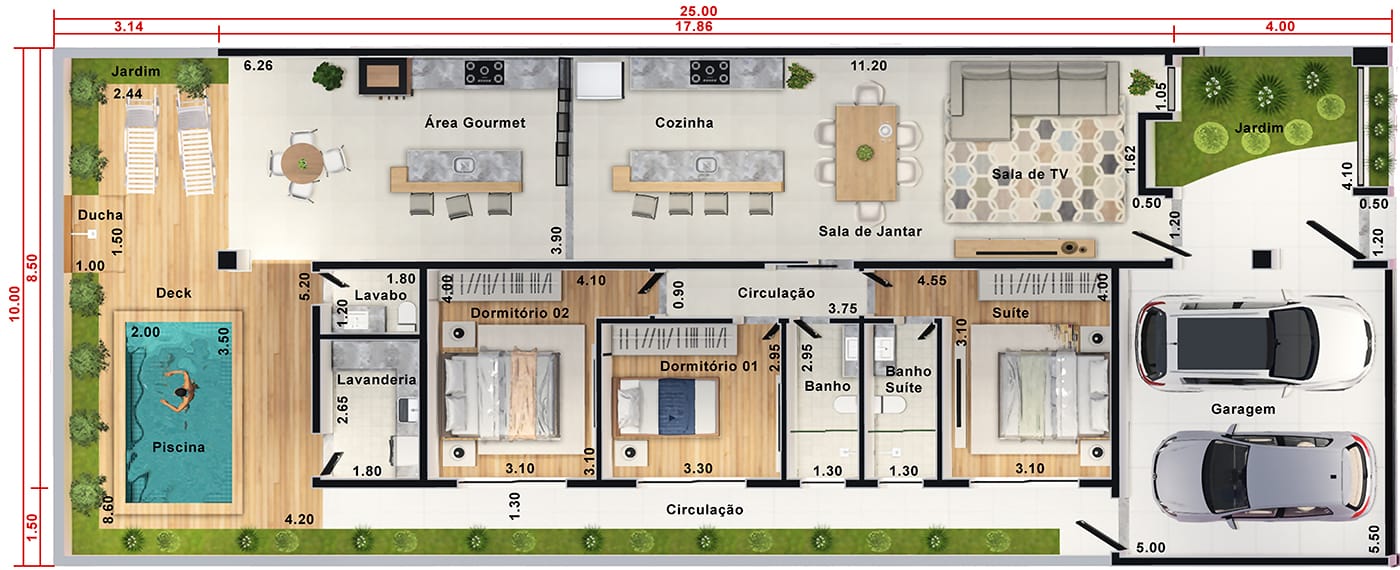 Ground floor design with double height10x25