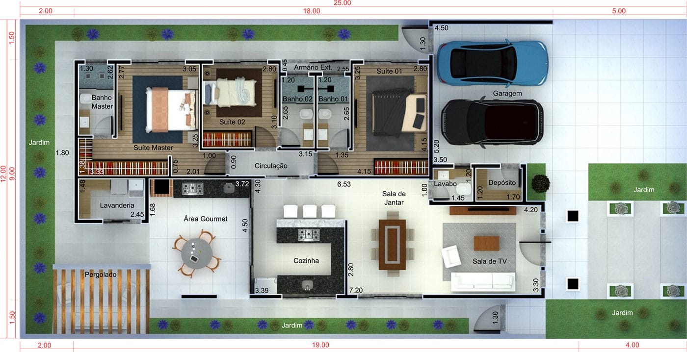 Neoclassical single storey house plan12x25