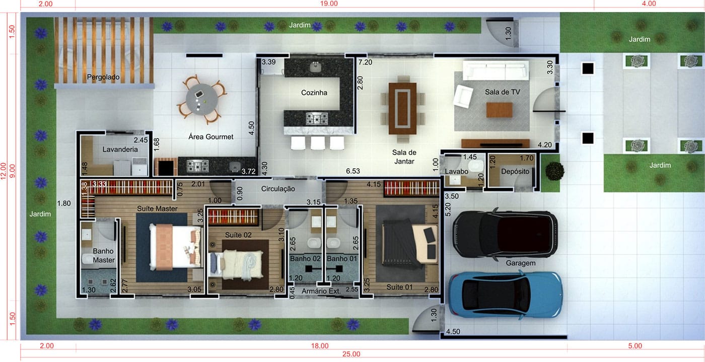 Neoclassical single storey house plan12x25