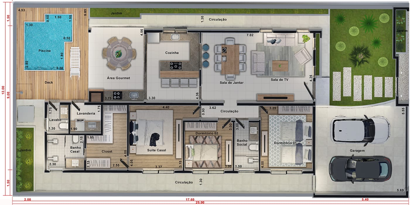 House design with separate intimate area12x25