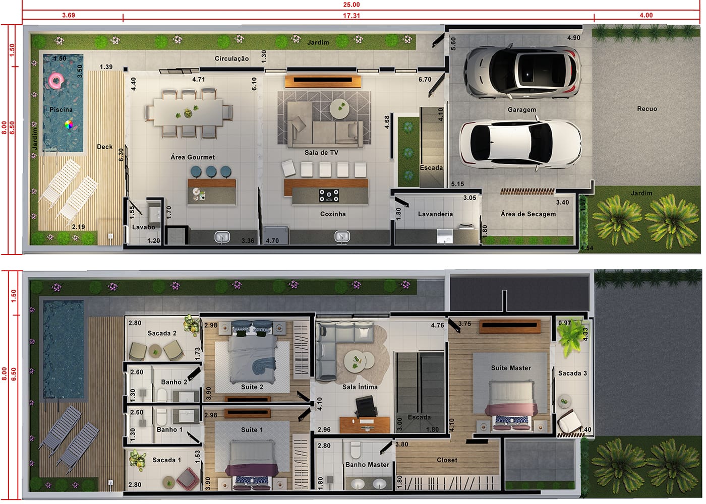 Two-story house with an intimate room8x25