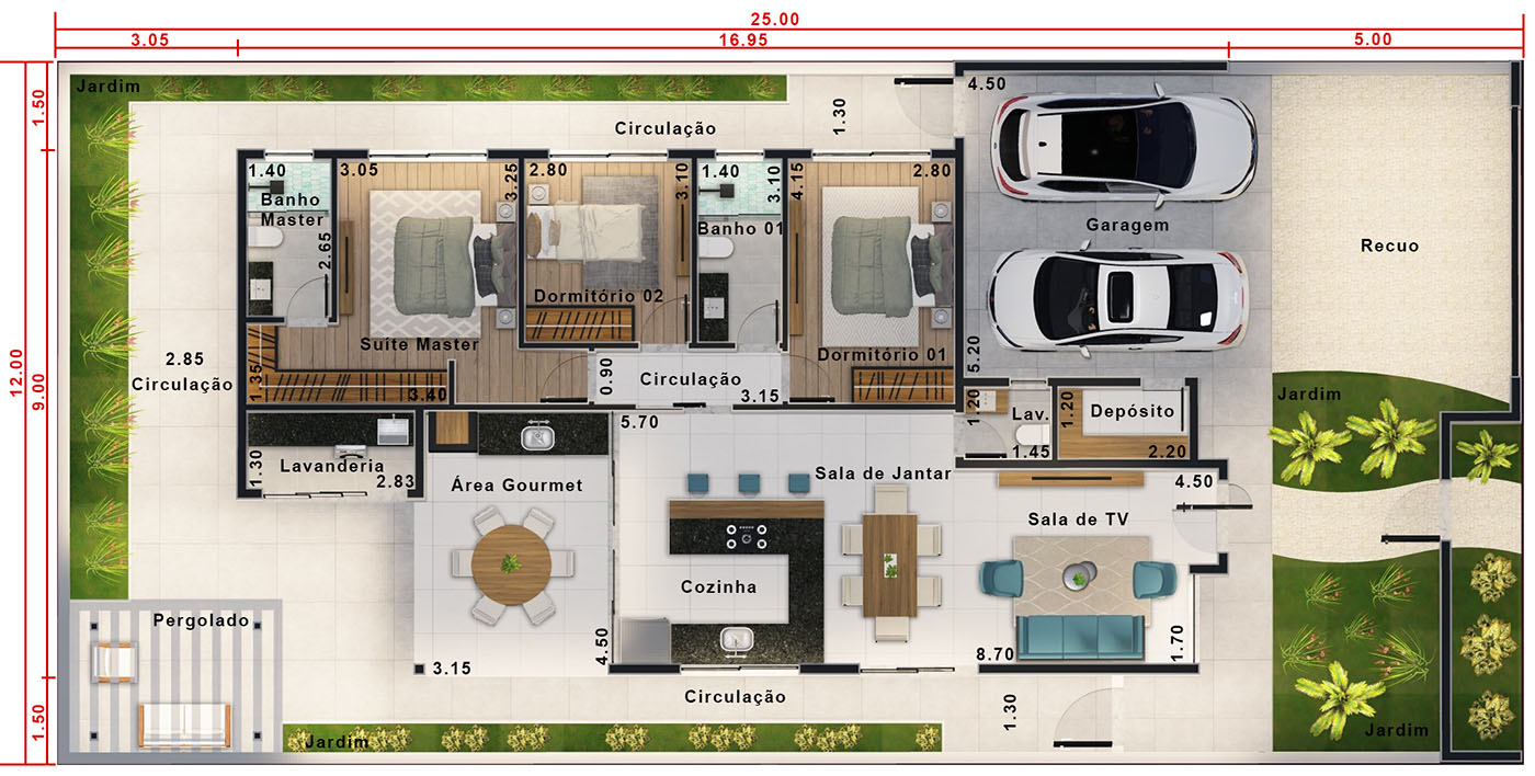 Ground floor house plan without pool12x25