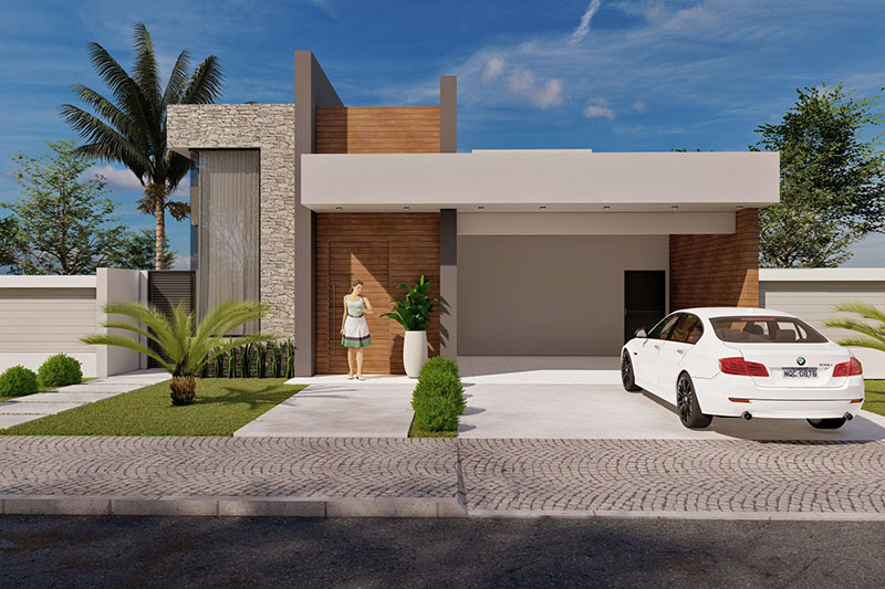 Design with wood and stone facade
