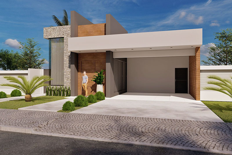 Design with wood and stone facade
