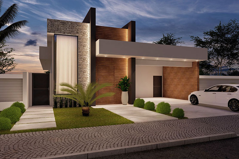 Design with wood and stone facade