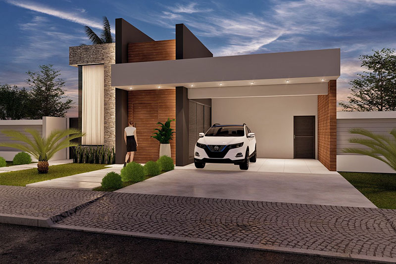Design with wood and stone facade